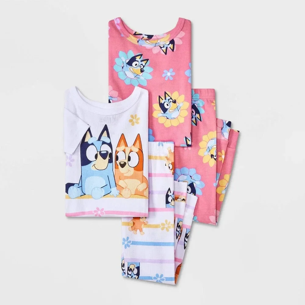 Bluey Toddler Girls' 4pc Cotton Pajama Set 2T - White